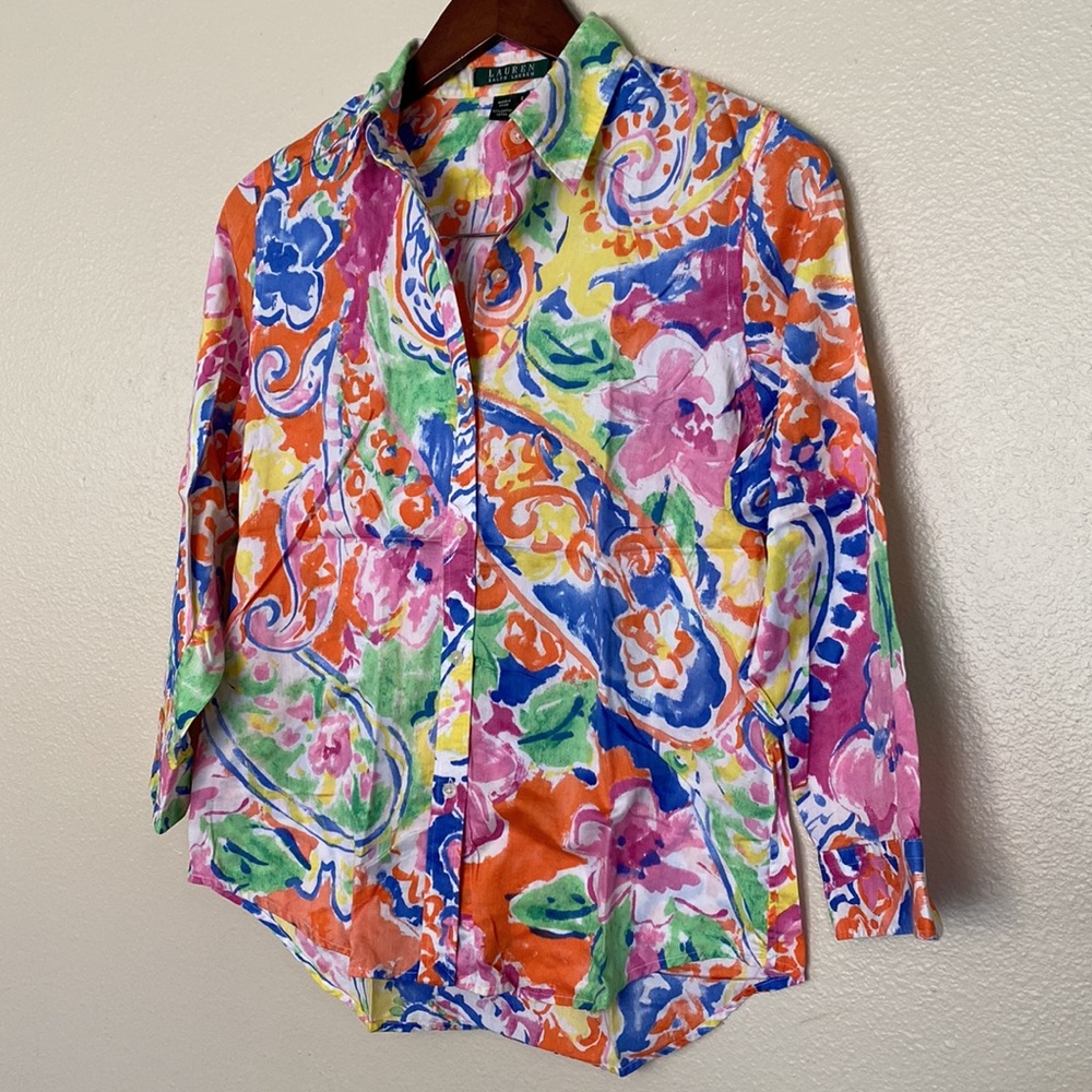 LAUREN RALPH LAUREN | watercolor floral print button down shirt - Picture 2 of 8